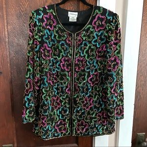 Stenay Vintage Hand Beaded Silk Floral Sequin Jacket